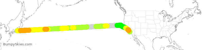 Turbulence forecast map for SIA7410, JGG to LAX