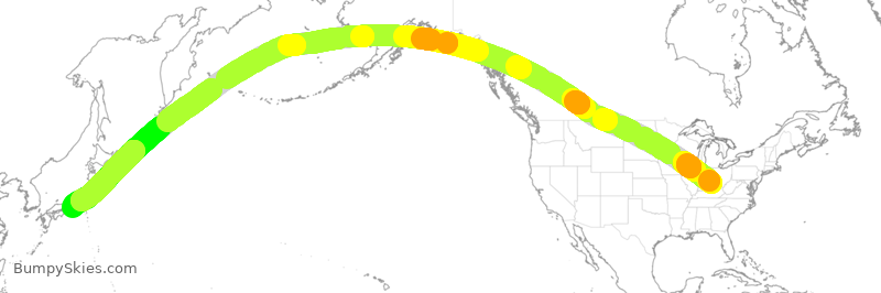 Turbulence forecast map for SIA7411, CVG to NGO