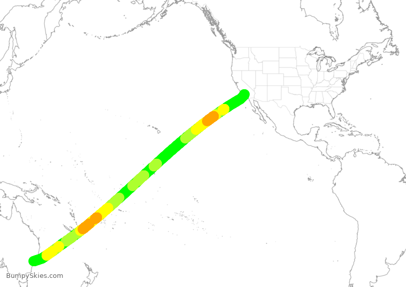 Turbulence forecast map for SIA7443, LAX to SYD