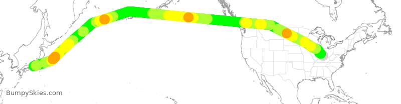 Turbulence forecast map for SIA7445, CVG to NGO