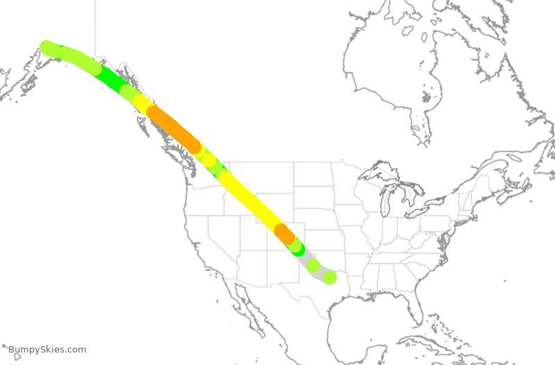 Turbulence forecast map for SIA7963, DFW to ANC