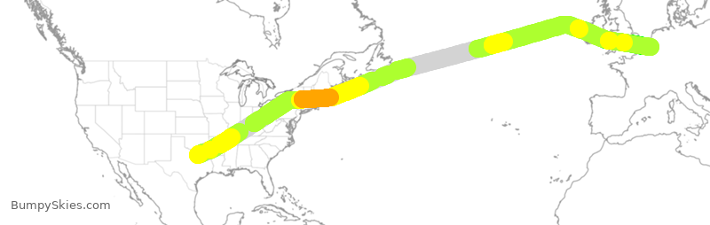 Turbulence forecast map for SIA7975, DFW to BRU