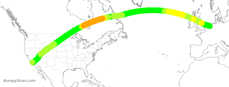 Turbulence forecast map for SIA7987, LAX to AMS
