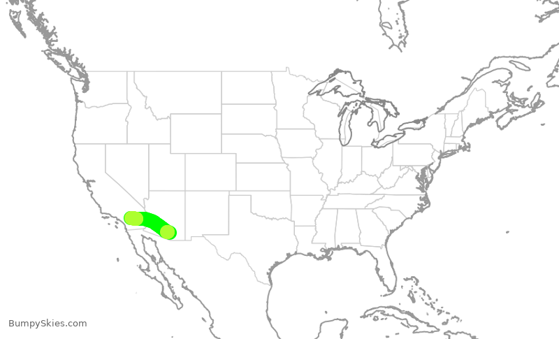 Turbulence forecast map for SKW1000, TUS to PSP