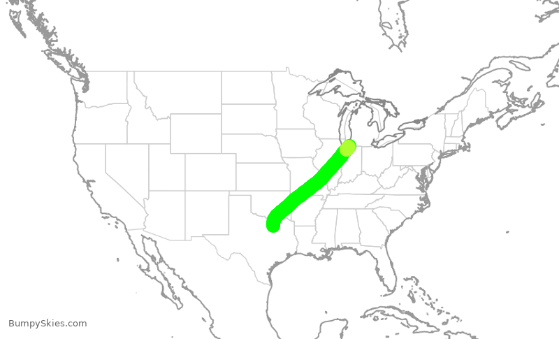 Turbulence forecast map for SKW102, DFW to SBN
