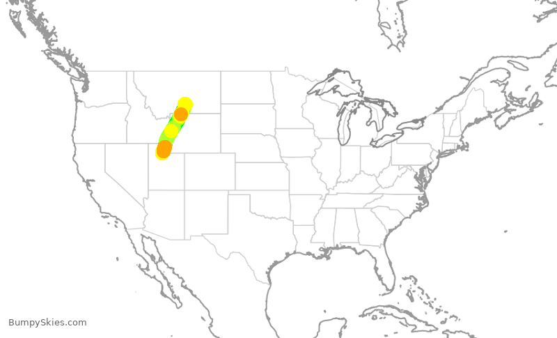 Turbulence forecast map for SKW102, SLC to BIL