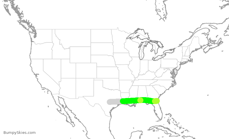 Turbulence forecast map for SKW107, AUS to JAX