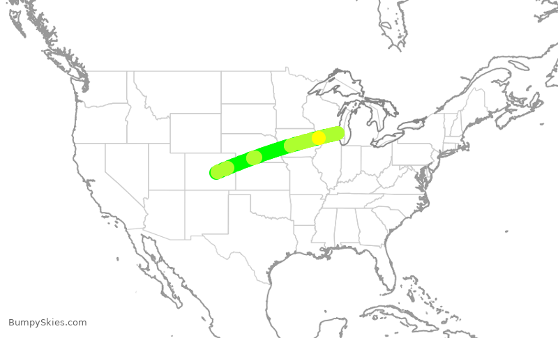 Turbulence forecast map for SKW1400, COS to MKE