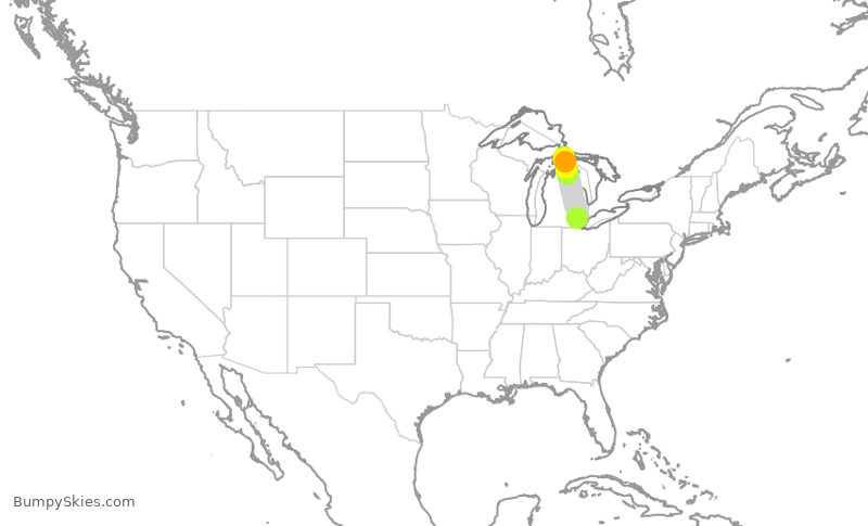 Turbulence forecast map for SKW145, DTW to CIU