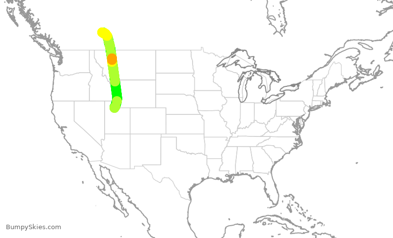 Turbulence forecast map for SKW154, SLC to YYC