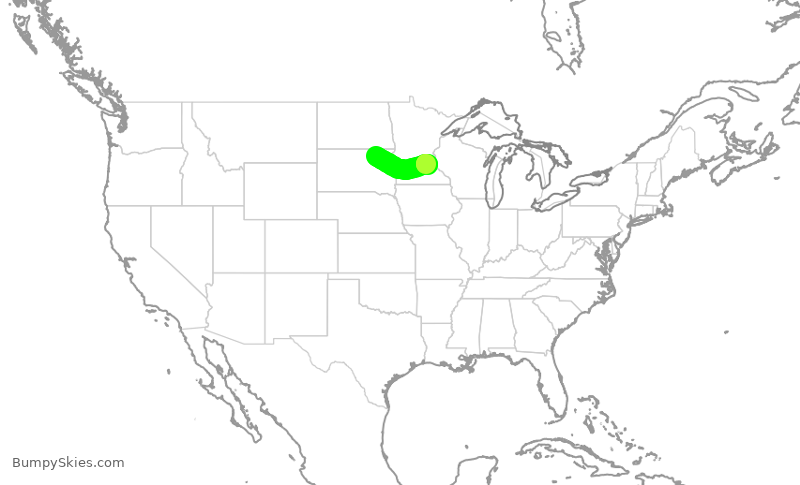 Turbulence forecast map for SKW158, ABR to MSP