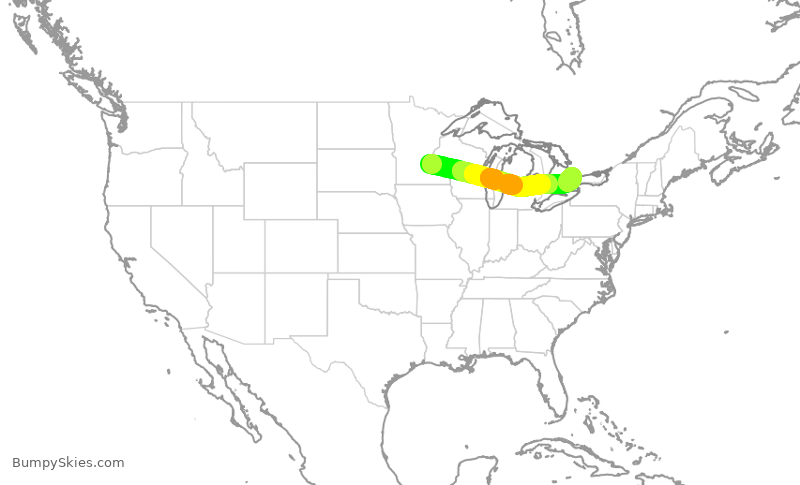 Turbulence forecast map for SKW170, MSP to YYZ