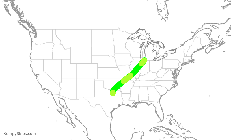 Turbulence forecast map for SKW251, DFW to SBN