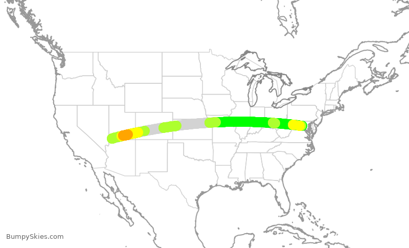 Turbulence forecast map for SKW2, SGU to IAD