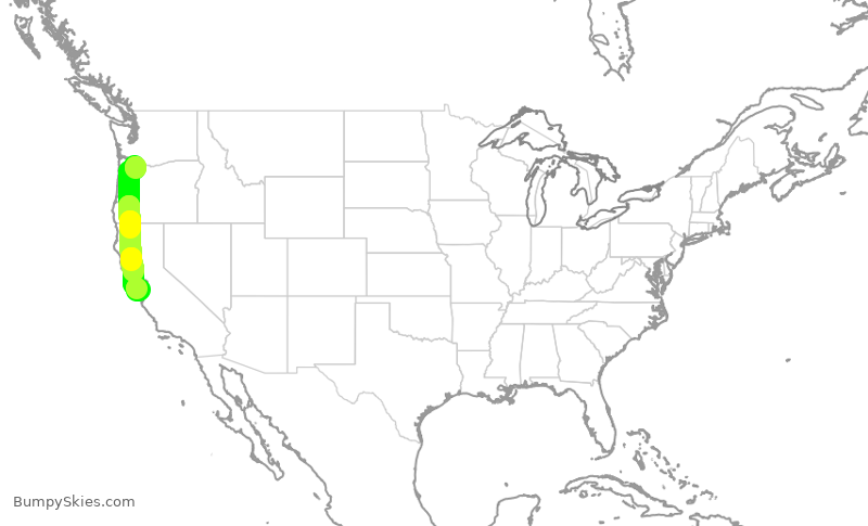 Turbulence forecast map for SKW3001, PDX to SJC
