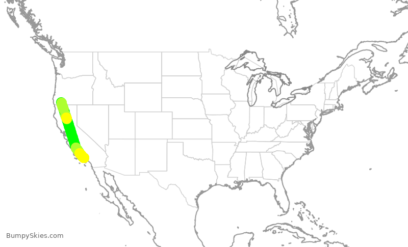 Turbulence forecast map for SKW3002, MFR to LAX