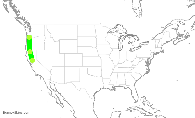 Turbulence forecast map for SKW3003, SMF to PDX