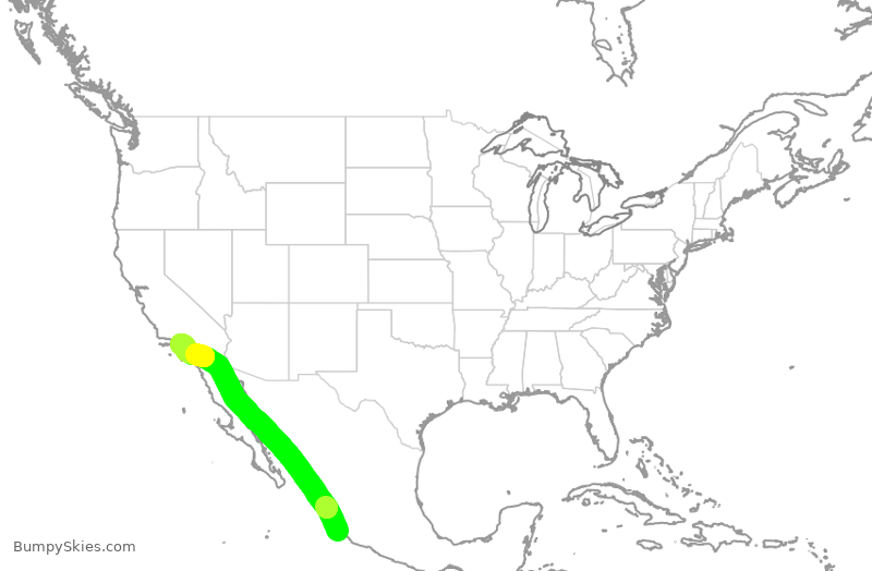 Turbulence forecast map for SKW3008, ZLO to LAX
