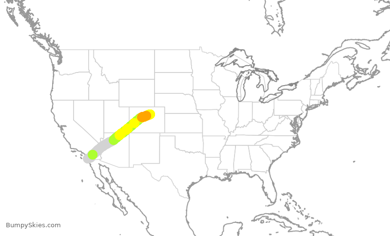 Turbulence forecast map for SKW3012, DEN to SAN