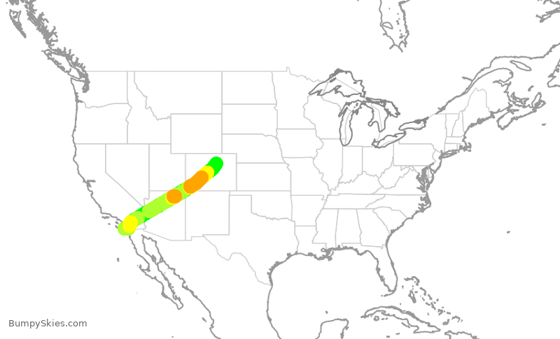 Turbulence forecast map for SKW3012, SAN to DEN