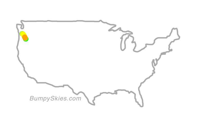 Map of continental US with illustrated flight path and turbulence forecast (described in text below)
