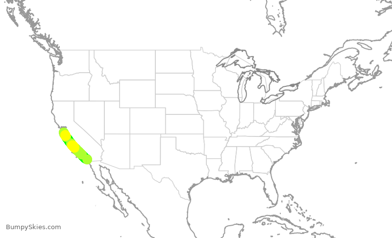 Turbulence forecast map for SKW3015, SAN to SJC