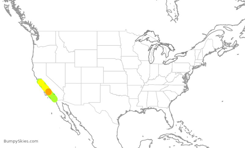 Turbulence forecast map for SKW3015, SJC to SAN
