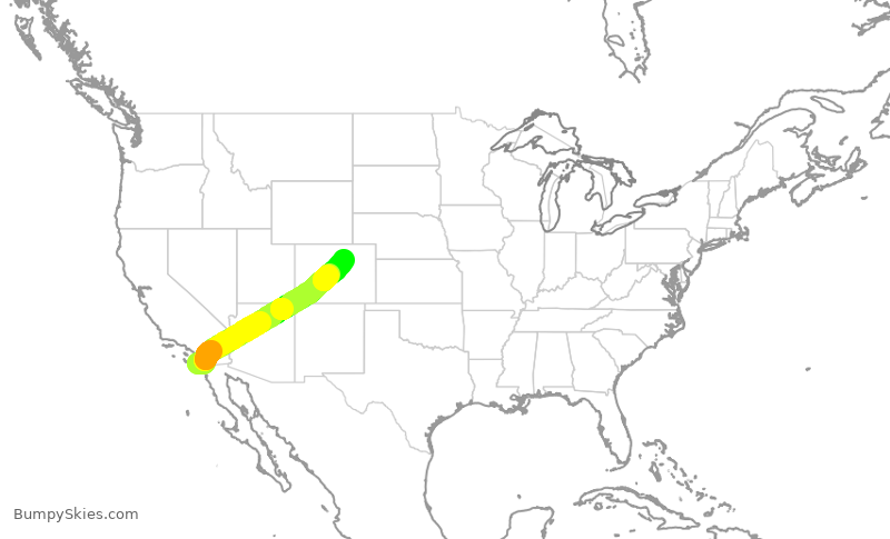 Turbulence forecast map for SKW3021, SAN to DEN