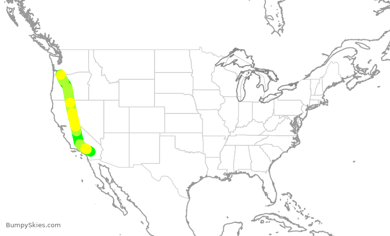 Turbulence forecast map for SKW3022, PDX to PSP