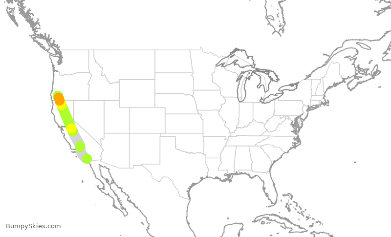 Turbulence forecast map for SKW3022, SAN to MFR