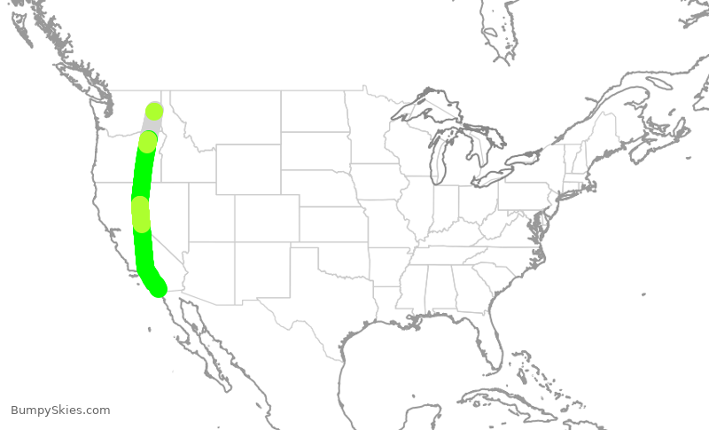 Turbulence forecast map for SKW3037, GEG to SAN