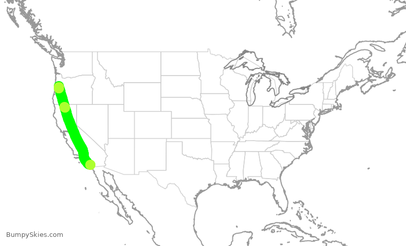 Turbulence forecast map for SKW3038, SAN to EUG