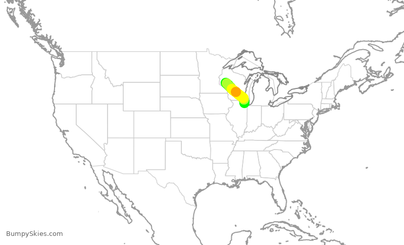 Turbulence forecast map for SKW304, ORD to EAU
