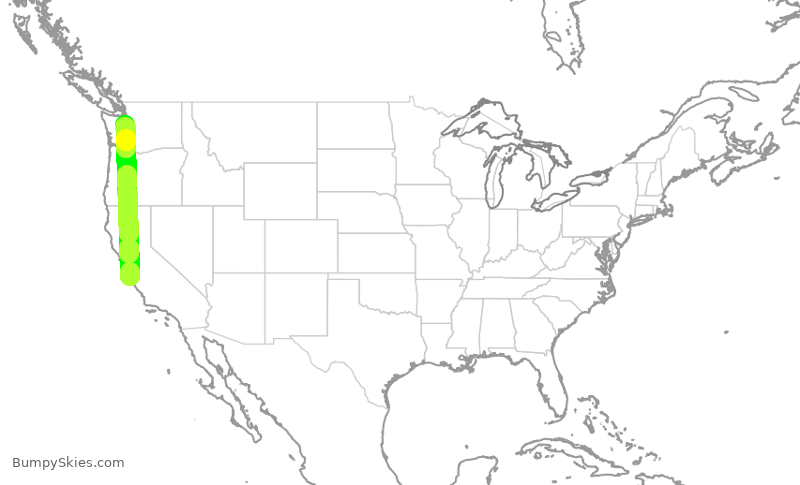 Turbulence forecast map for SKW3054, MRY to SEA