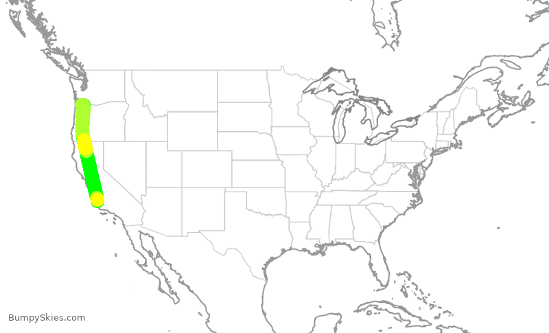 Turbulence forecast map for SKW3055, SBP to PDX