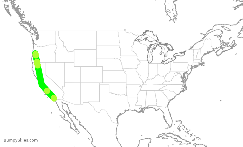 Turbulence forecast map for SKW3056, EUG to SAN