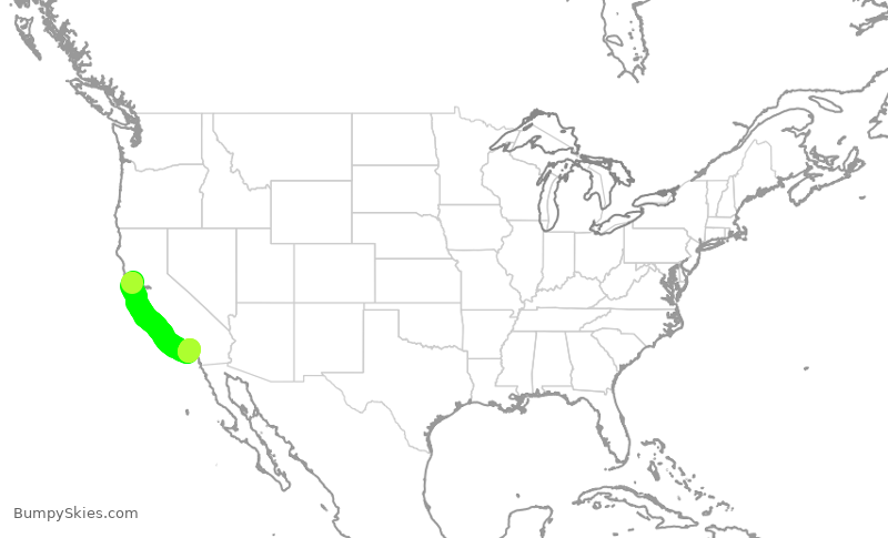 Turbulence forecast map for SKW3057, STS to SNA