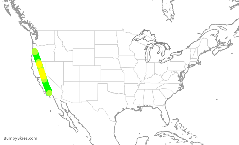 Turbulence forecast map for SKW3058, LAX to EUG