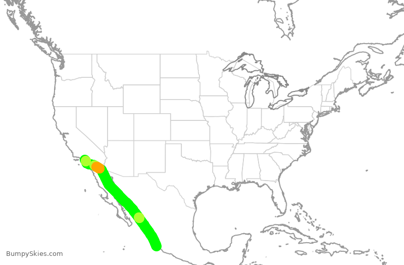 Turbulence forecast map for SKW3062, ZLO to LAX