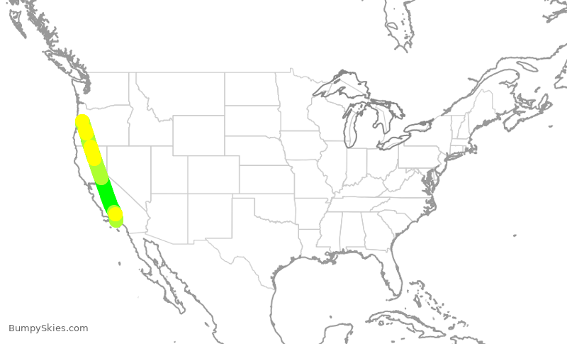 Turbulence forecast map for SKW3065, LAX to EUG