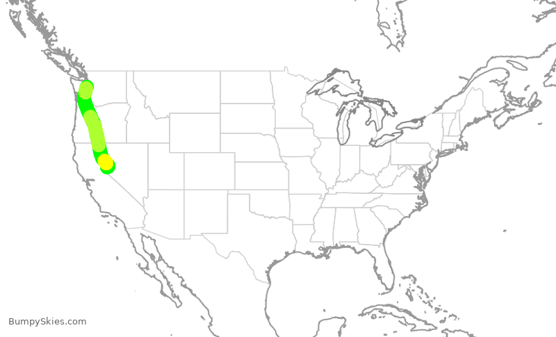 Turbulence forecast map for SKW3089, RNO to SEA