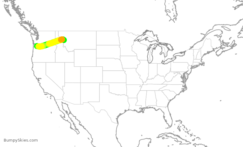 Turbulence forecast map for SKW3098, MSO to PDX