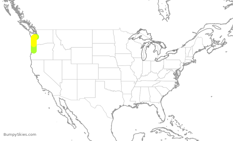 Turbulence forecast map for SKW3100, SEA to EUG
