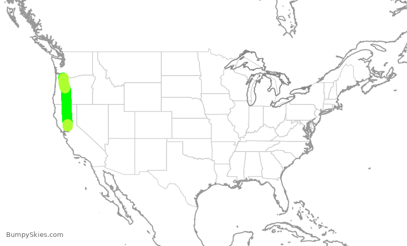Turbulence forecast map for SKW3111, PDX to SMF