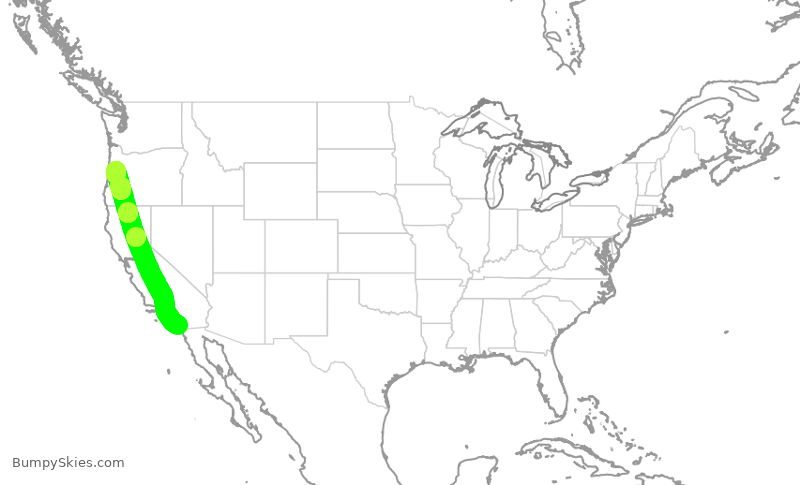 Turbulence forecast map for SKW3112, SAN to EUG