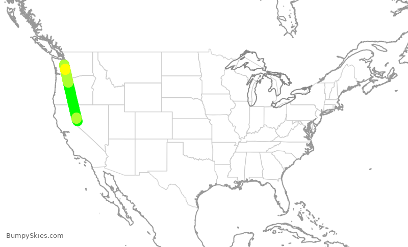 Turbulence forecast map for SKW3118, RNO to SEA