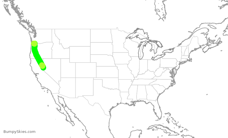 Turbulence forecast map for SKW3120, RNO to PDX