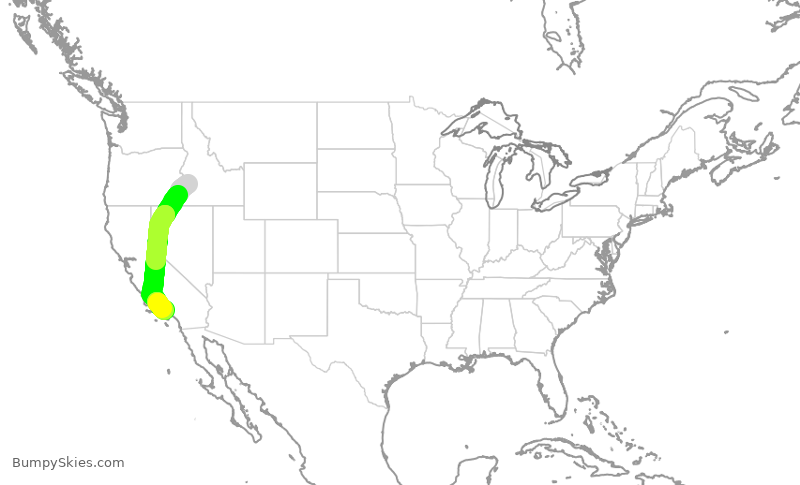 Turbulence forecast map for SKW3126, BOI to LAX