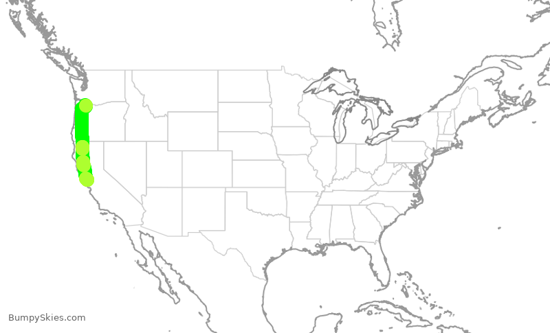 Turbulence forecast map for SKW3130, PDX to OAK