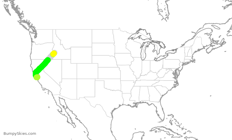 Turbulence forecast map for SKW3131, BOI to SJC
